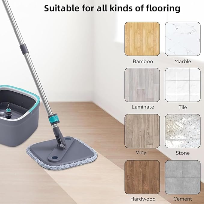 6 Pack 9 Inch Square Microfiber Mop Pads Replacement for Square Spin Mops and Bucket, Washable Reusable Mop Pad Refills for Floor Cleaning (6 PCS)