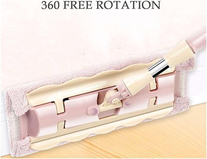 Flat Mop Floor Telescopic with Large Microfiber Pads Spin 360 Degree Handle Home Windows Kitchen Cleaner Wood Tile(Pink 4 Mop Cloths)