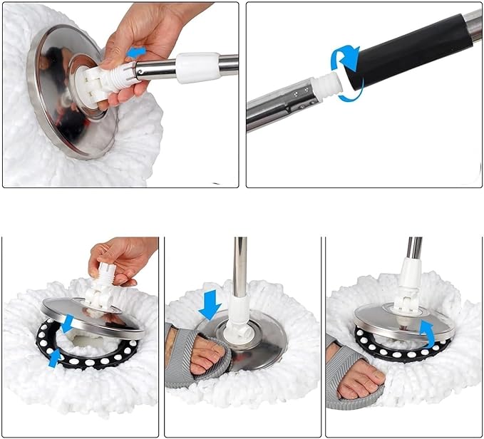 360° Spin Mop Bucket Sets with Wring System in 3 Microfiber Heads, Stainless Steel Basket
