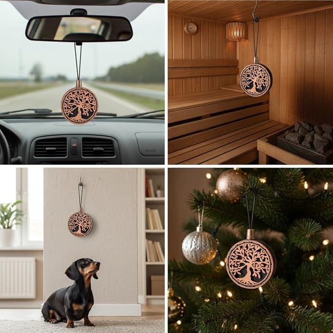 Wood Car Air Freshener — Handmade Car Air Freshener — Tree Of Life Designed Fragrance Oil Diffuser in Wooden Gift Box — Aromatherapy Gift Set with Ocean Breeze Fragrance Oil - 10 ml