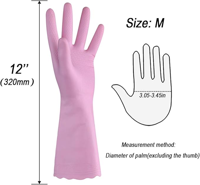 HSL Household Cleaning Gloves - 2 Pairs Reusable Kitchen Dishwashing Gloves with Latex Free, Cotton lining, Waterproof, Non-Slip, Ideal for Dishes, Household Chores, and Gardening (Medium)