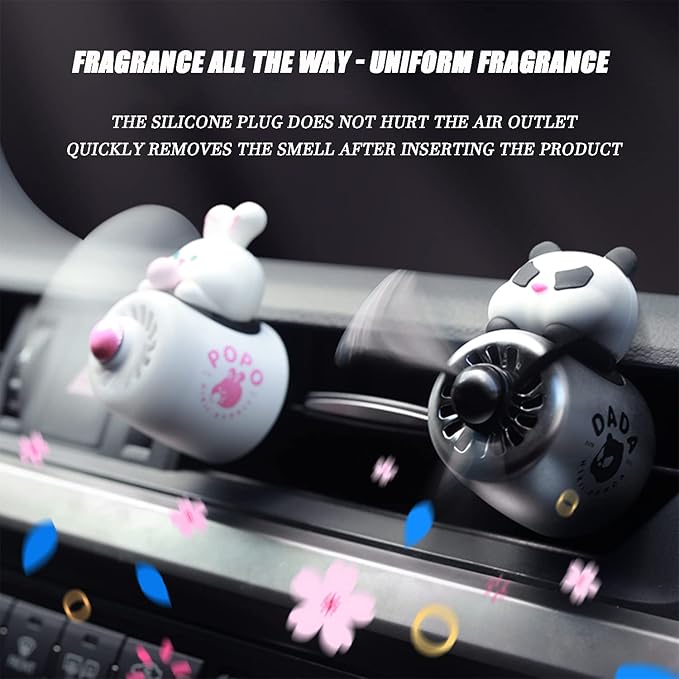 Car fragrance diffuser pilot car air outlet fragrance diffuser cartoon rotating fan leaf car perfume cute cartoon shape car perfume air freshener with 2 fragrances (rabbit 1)