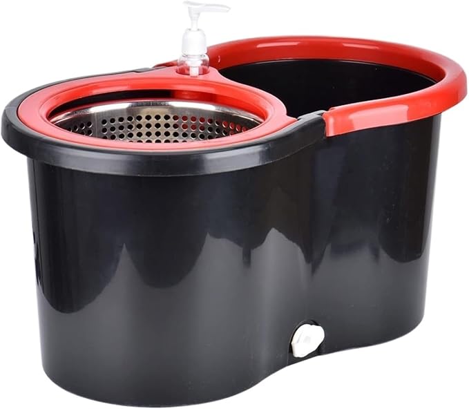 360° Spin Mop Bucket Sets with Wring System in 3 Microfiber Heads, Stainless Steel Basket
