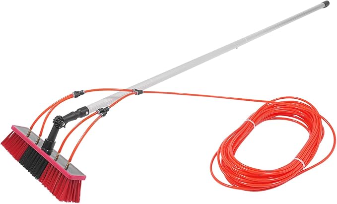 Water Fed Pole Kit, 26ft Length Water Fed Brush, 8m Water Fed Cleaning System, Aluminum Outdoor Window Cleaner w/ 20m Hose, Cleaning and Washing Tool for Window Glass, Solar Panel