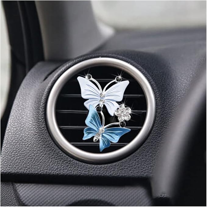 1PC Car Air Fresheners Vent Clips, Cute Dual Butterfly Diamond Rhinestone Car Vent Clip, Air Outlet Perfume Diffuser, Sparkly Bling Car Interior Decoration Accessories for Girls Women