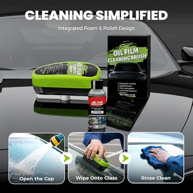 Car Glass Oil Film Cleaner, New Automotive Oil Film Cleaning Brush, Car Windshield Cleaner with Extra Cleaner, Preserve Clarity, Immediately See the Effects, Perfect Visibility at All Times (3Set)