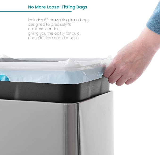 Home Zone Living 8 Gallon Kitchen Trash Bags with Drawstring Handles, Heavy Duty Custom Fit Design for Standard 30 Liter Kitchen Trash Cans, Code 30S, 60-Count