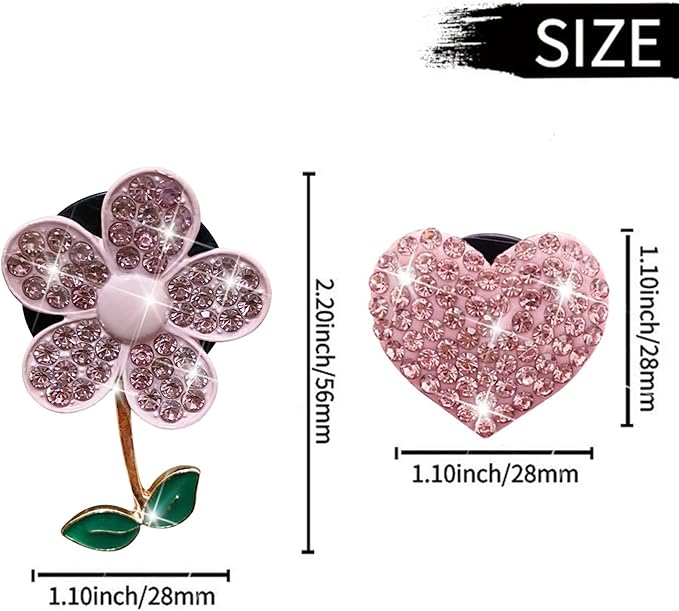 Bling Pink Daisy Car Air Fresheners with 4 Heart Vents Clips for Women's Carr deco + Mask Hook