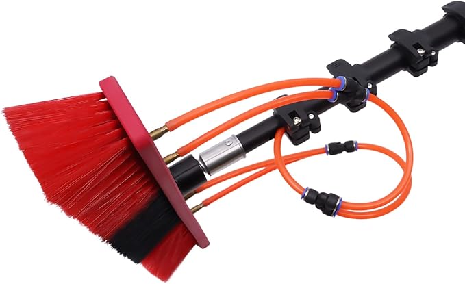 Telescopic Water Fed Pole Brush, 65ft Length Stretchable Solar Panel Cleaning Brush Kit Car Glass Washing Equipment Tool Outdoor Window Cleaner w/Hose Extension Pole Water Spray Washer(65ft)