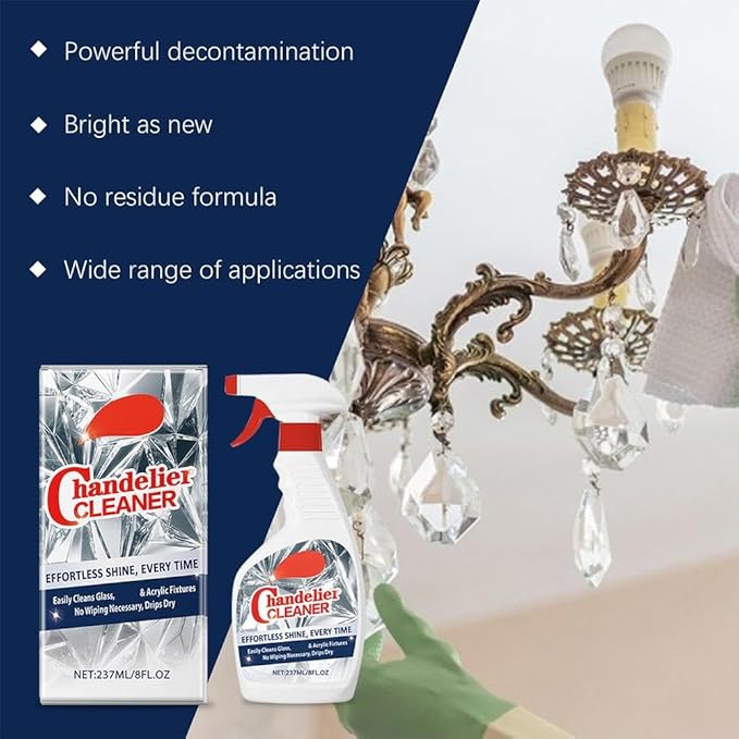 Chandelier Cleaner Drip Dry Spray – No-Wipe Dust Remover for Crystal & Glass, Streak-Free Shine for Chandeliers, Mirrors, Metal & Plastic (2 Pcs)