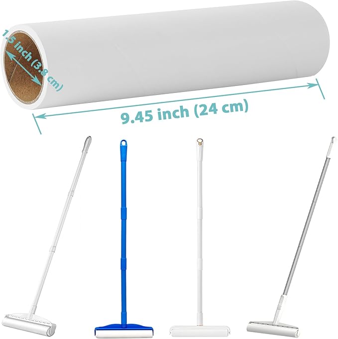 Floor Lint Roller Refills 9.45 inch Pet Hair Sticky Roller Refills for 9.4 inch to 9.5 inch Large Lint Rollers, Great Value Bulk Pack of 10 Rolls Extra Sticky 600 Sheets Total