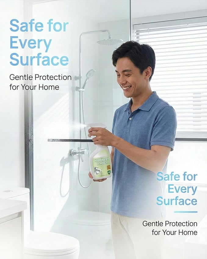 Hard Water Stain Remover, Shower Glass Cleaner Soap Scum Remove, Limescale and soap scumr, Reduces Buildup, Calcium, Shower Cleaner for Shower, Glass, Toilet, Tub, Sink
