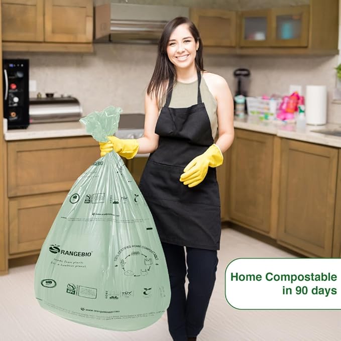 OrangeBio 55 Gallon Compostable Trash Bags, 60 Count, Heavy Duty Garbage Bags for Contractor, Yard Waste & Commercial Food Waste, Plant-Based, BPI ASTM D6400 & TÜV OK Compost Home Certified