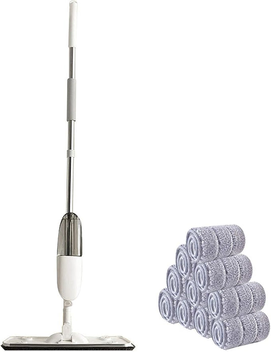 Household Spray Mop 330Ml Refillable Bottle with 10 Washable Wet Mop Pads and 1 Spatula Suitable for Hardwood Marble and Ceramic Tiles White