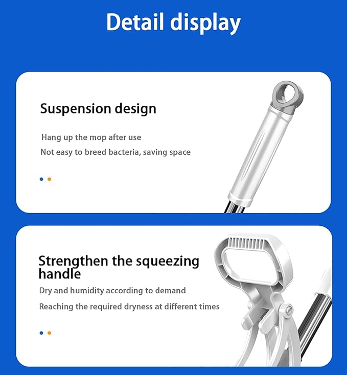 PVA Sponge Mop, Hands Free Self Wringing Mop, Self Squeeze Sponge Mop for Tile Marble Laminate Floor Cleaning (Size : Mop+1 Cloth)