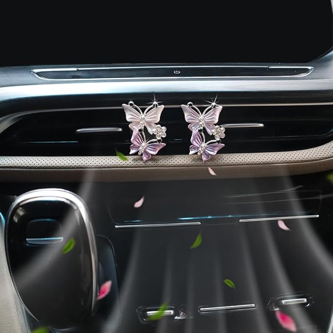 2pcs Butterfly Air Vent Clips Car Air Freshener Dubles Purple Pink Bling Butterflies Car Accessories Decor for Women
