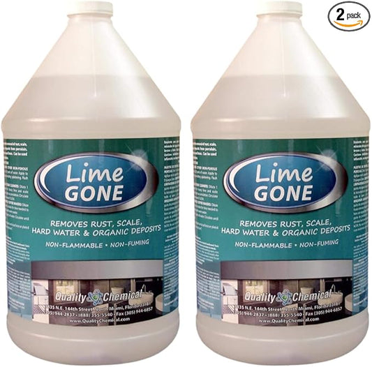 Quality Chemical Lime-Gone Remover - Calcium, Lime and Hard Water Stain Remover for Bathroom, Shower and Tile - Lime a Way - 128 oz (Pack of 2)