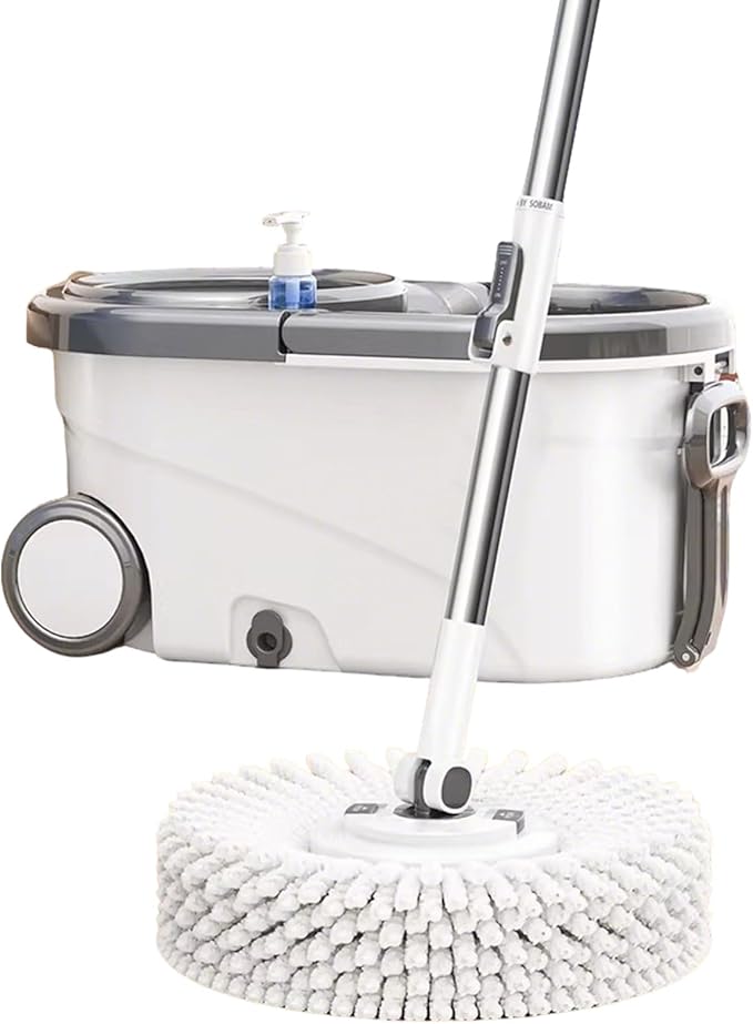 Spin Mop and Bucket Wringer Set for Home, 360° Spinning Mop Bucket System Wet Dust Mop for Floor Cleaning with 5 Microfiber Heads