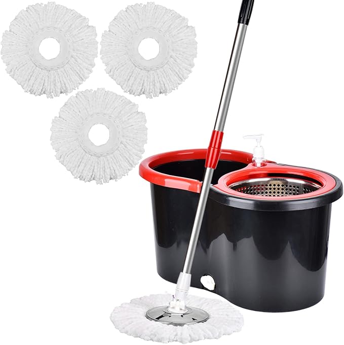 Mop and Bucket with Wringer Set Forart 360° Microfiber Spin Mop with Bucket and Three Mop Heads Self Wringing Spinning Mop Telescoping Handle Floor mop with Washing Bottle
