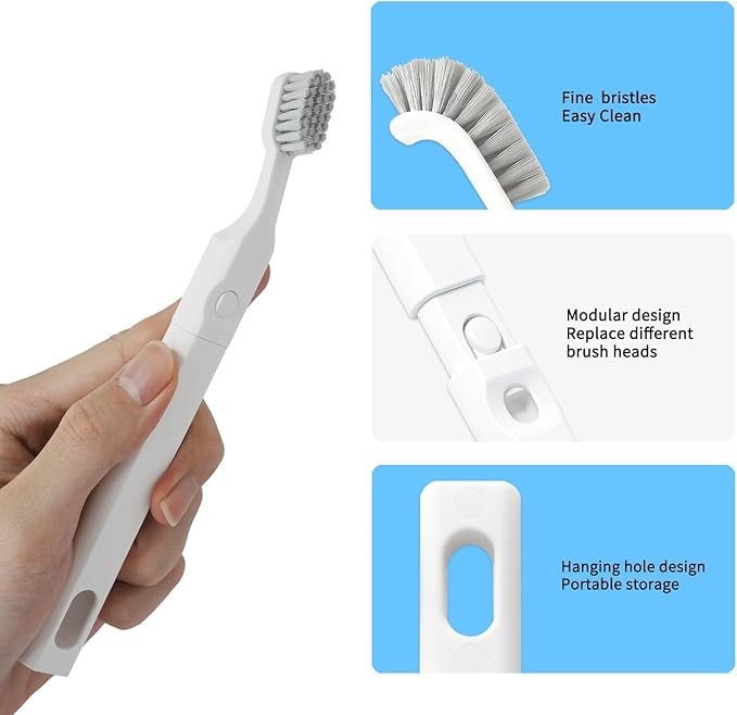 Crevice Cleaning Brush Set, Grout Brush Tools with 4Pcs Repalceable Scrub Brushes & 1 Handle, Small Hard Bristle Cleaner Brushes for Home Kitchen Sink Bathroom Corner Window Groove Cup Blender
