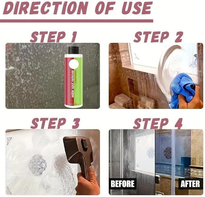 Hard Water Stain Remover Spray, Heavy Duty Bathroom Cleaner for Shower Glass, Tiles and Chrome, Powerful Foam Descaler Eliminates Limescale & Soap Scum Safe for Mirrors and Stainless Steel