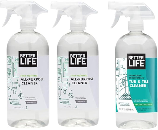 Better Life All Purpose Cleaner Unscented 32 Oz Pack of 2 + Tub and Tile Cleaner 32 Oz Pack of 1