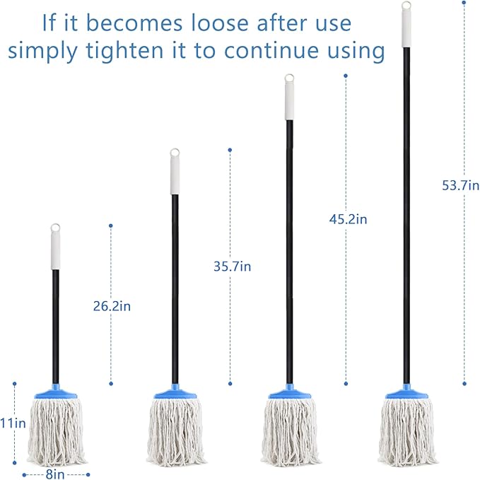 Indoor Cotton Mops for Floor Cleaning - 53.7" Adjustable Iron Handle Regular Mops to Clean Living Room, Kitchen, and Bathroom,Indoor Cleaning Mop for Wood Floors, Tile, Hardwood Floor. (Blue White