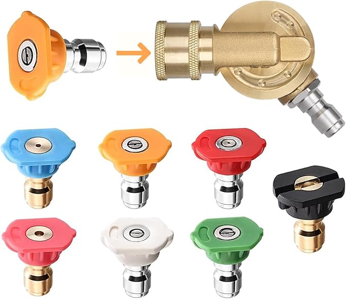 Selkie Pivoting Coupler Kit for Pressure Washer, 8 Pack Universal Power Pressure Washer Accessories Kit, 7 Nozzle Tips,1/4 Inch,4500 PSI