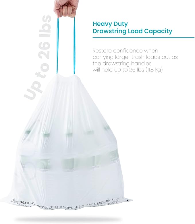 Home Zone Living 8 Gallon Kitchen Trash Bags with Drawstring Handles, Heavy Duty Custom Fit Design for Standard 30 Liter Kitchen Trash Cans, Code 30S, 60-Count