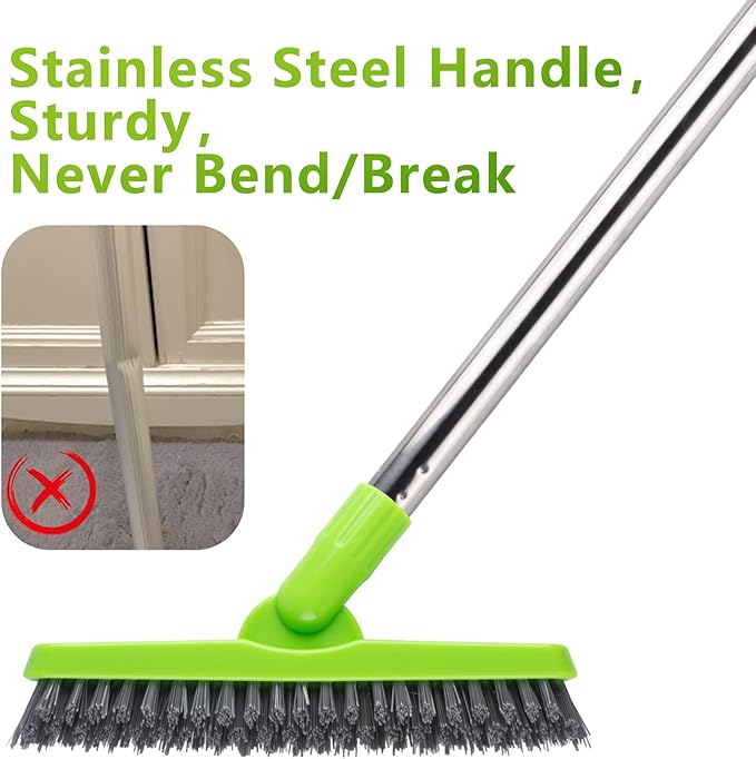 ITTAHO 2 Pack Grout Brush with Long Handle, Swivel Cleaning Grout Line Scrubber - Durable Handle Grout Cleaner Brush for Bathroom,Tile,Baseboard,Walk in Shower,Corner & Narrow Space (Green)