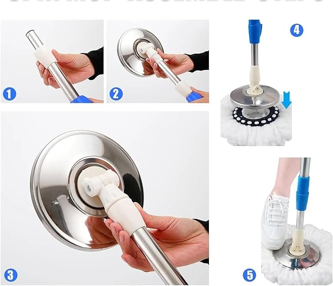 Spin Mop Bucket System with Wringer Set Magic Round Mops Household Floor Cleaning Tools, 360° Rotating Extantable Handle Mops