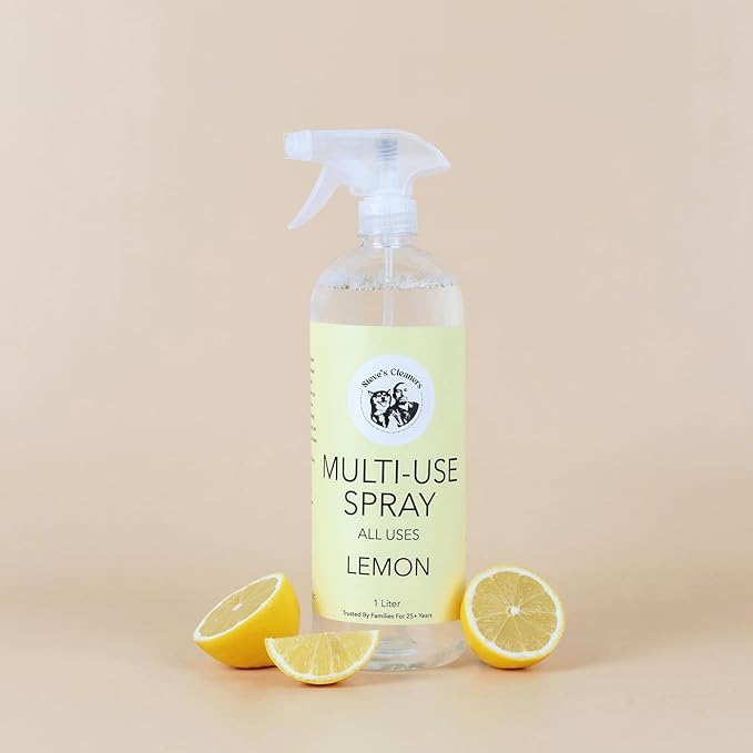 Steve's Cleaners, Starter Bundle, 4 Products, Lemon Essential Oil, Clean For Each Room, Dish, Laundry, Surface Spray, Surface Spray Refill, 1 Liter (Pack of 4)
