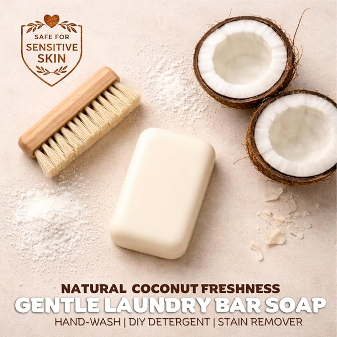 Kelebs Natural Laundry Soap Bar for Sensitive Skin with Organic Coconut - Delicate Laundry Stain Remover for Clothes, Underwear, Collar - Gentle Baby Laundry Soap | 2 Bars