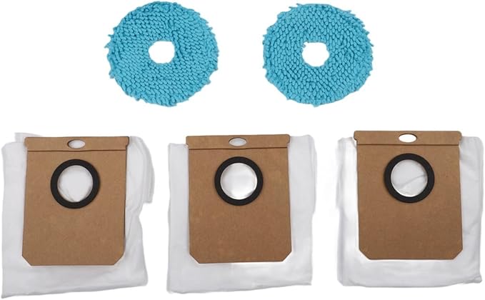 Replacement Mop Cloths and Dust Bags for Cecotec 9590 9990 10090 AI Spin Ultra Power Home, Microfiber Cleaning Pads and Vacuum Bags, 5-Pack