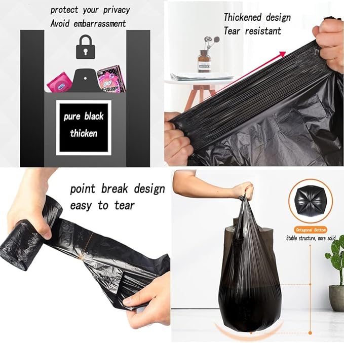 4 Gallon Trash Bag,Small Black Trash Bags 200 Counts Thicken Value Bathroom Trash Can Bin Liners,Small Garbage Bags with Handles for Kitchen Bathroom Office Waste Basket