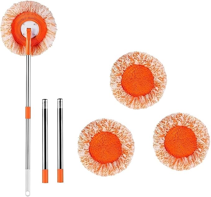 Cleaning Mop 360°rotatable Adjustable Cleaning Mop Free Splicing and Disassembly Extendable Wall Cleaning Mop Spin Mop for Floor Wall Bathroom (4 Poles and a 5 Mops)