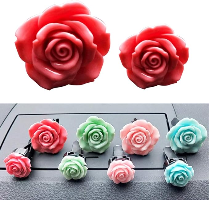 BESPORTBLE Car Fragrance Vent Clip Resin Rose Charms Automotive Air Freshener Perfume Diffuser Clips for Interior Trim Car Dashboard Decorations Gift 1 Pair (Rosy)