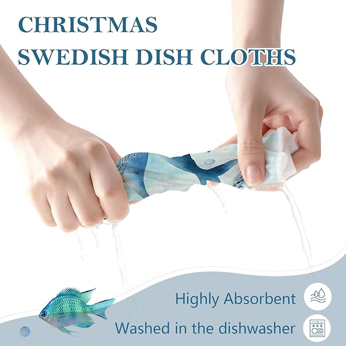 Mixed Ocean Animal Swedish Kitchen Dishcloths Dish Towels 6 Pack, Dish Towels for Kitchen, Swedish Dishcloth with Octopus, Paper Towels Reusable, Dish Cloth Towel Cleaning Wipe for Home Party