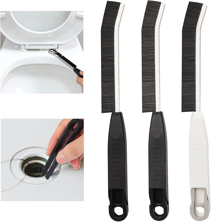 Crevice Cleaning Brush,Hard Bristle Cleaning Supplies,Grout Scrub Brushes with Clip for Clean Tile Floor,Gap, Bathtub, Sink, Window,Household Cleaning Tools,Home Essentials(3PCS DarkBlack White)
