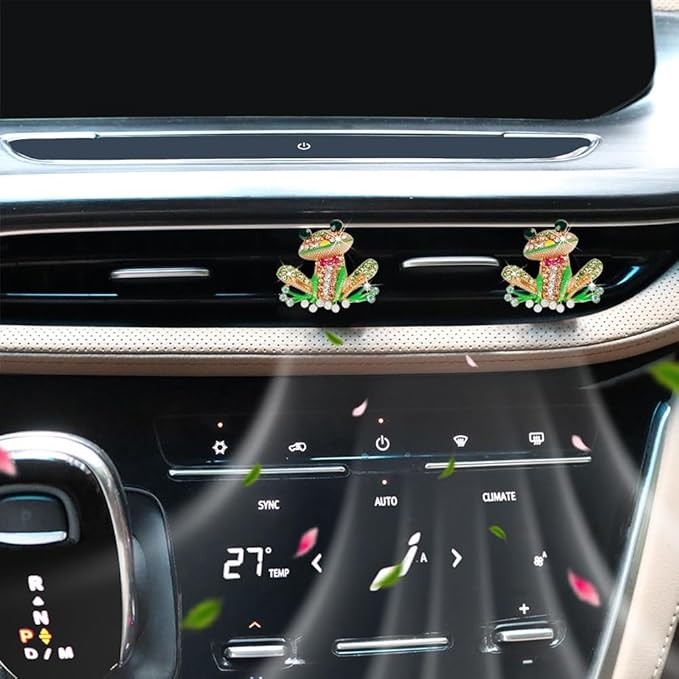 Frog Car Accessories, 2pcs Bling Tree Frog Air Vent Clips Car Air Fresheners,Cute Red Bow Tie Colorful Rhinestones Frog Car Decor,Refillable Diffuser
