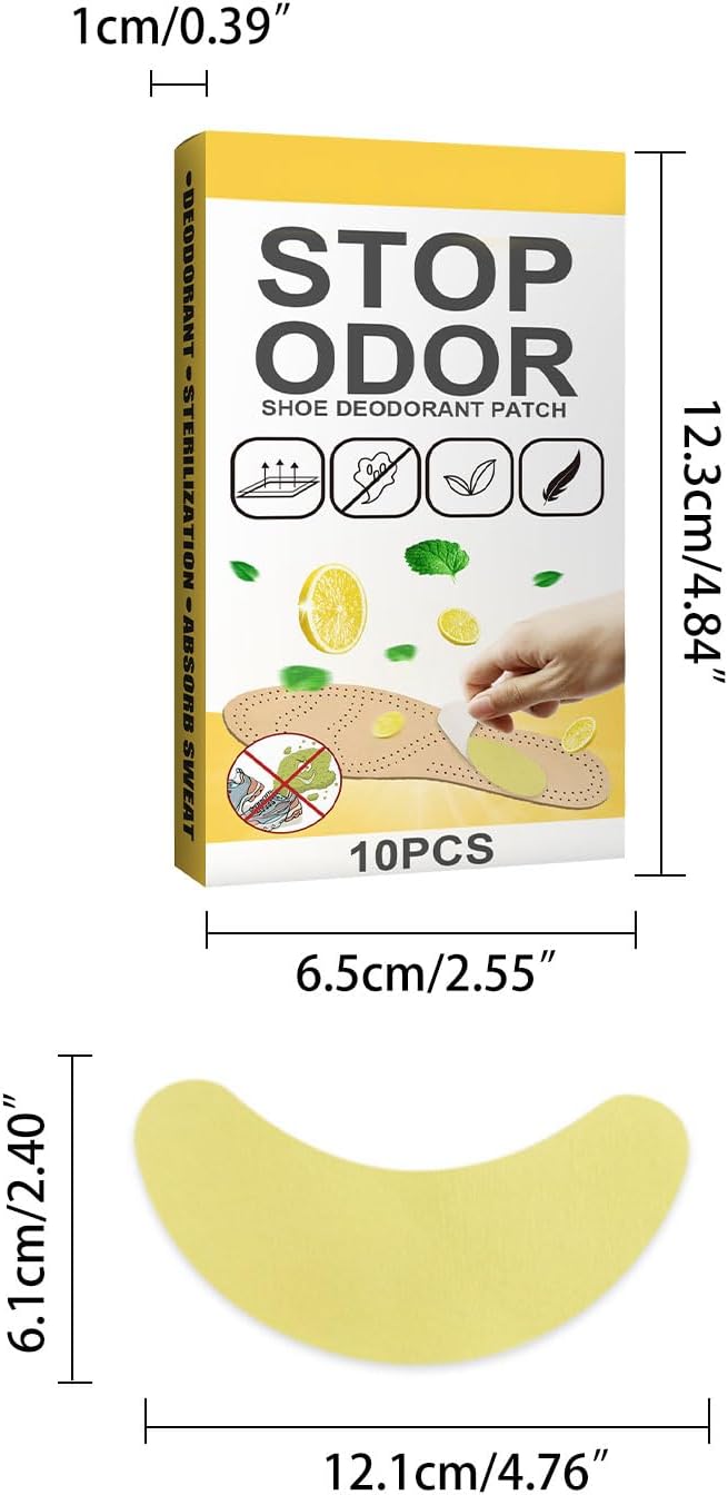 Shoe Deodorizer Patches Replace Every 7 Days with Lemon and Calamus Extract, Foot and Sock Odor Eliminator Stickers, 10 Count