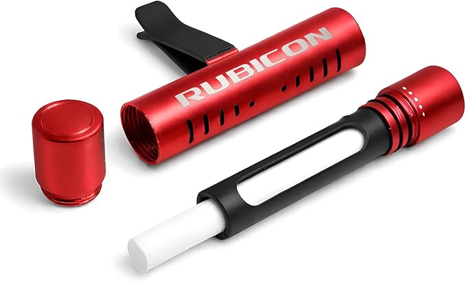 iPick Image for Jeep Rubicon Wrangler Car Vent Air Freshener Clip - Official Licensed Red Aluminum with Adjustable Window + 10 Refill Sticks