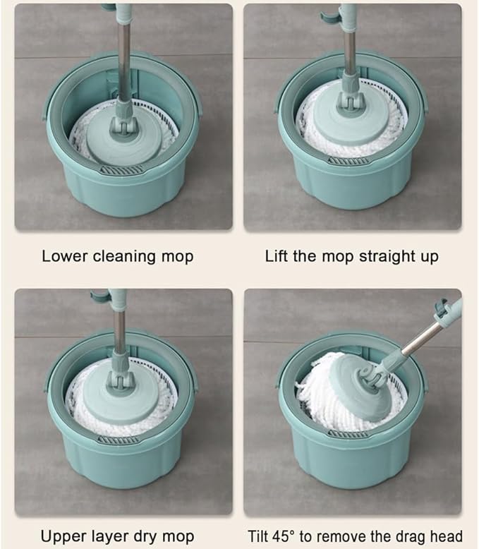 Spin Mop and Bucket Set with Wringer and 2 Extra Microfiber Heads for Floor Cleaning, Hand-Free Floor Cleaning Tools for Hardwood, Wood, Tile, Laminate
