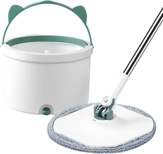 Spin Mop Bucket Set with Wringer, Self Separation Dirty and Clean Water System, 1 Extra Microfiber Mop Pads Refill, Compact Design, Suitable for Hardwood, Wood, Laminate, Tile