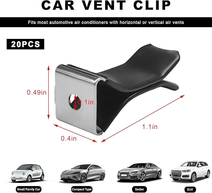 20PCS Square Head Car Vent Clips, Auto Air Conditioner Decorative Clips Output Perfume Clamp, Metal Air Freshener Clip Vent Output Clamps Replacement for Most Vehicles