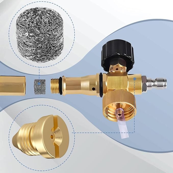 2 Pieces 1.1 mm Orifice Foam Cannon and 2 Pieces Foam Maker, Universal Brass Thread Nozzle Tips and Mesh Filter for Snow Foam Lance, Tool Daily Foam Cannon