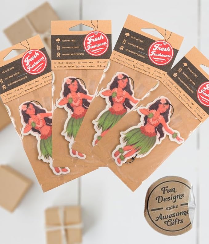 Fresh Fresheners Cute Funny Car Air Fresheners Scented with Premium Oils 4-pack (Hula Girl)