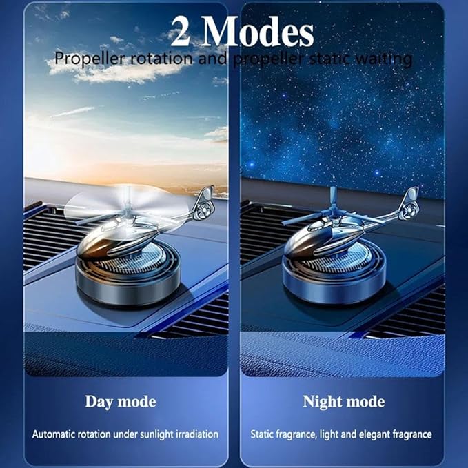 Solar Car Air Freshener, Helicopter Solar Energy Rotating Aromatherapy Aroma Diffuser Long Lasting Fragrance Perfume Car Accessories Cars Interior Decoration Ornament (Silver/Red/Black)