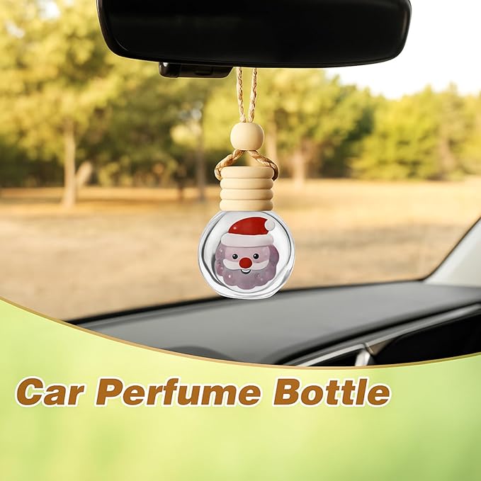 Remerry 20 Pcs Christmas Employee Appreciation Gifts Xmas Hanging Car Air Freshener Diffuser Empty Glass Perfume Bottle with Clear Plastic Ornament Ball Ribbon for Essential Oil Fragrance