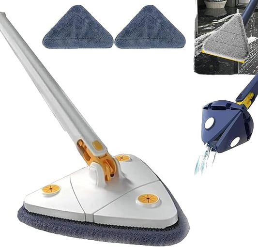360° Triangular Spin Mop, 360° Rotatable Adjustable Cleaning Mop with 2 Mops (White)